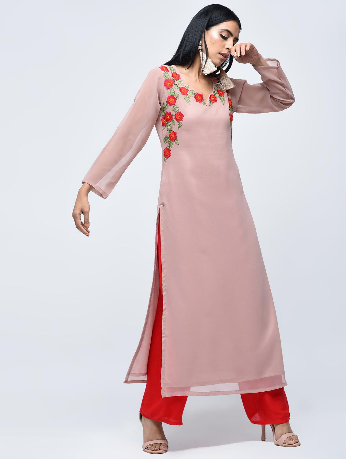 embroidered straight kurta - 15765065 - Zoom Image - 2