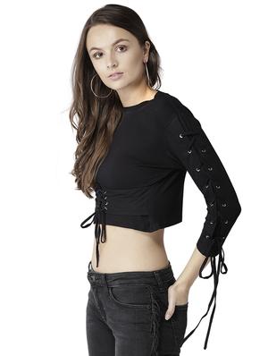 Eyelet lace up sleeved crop top - 15765337 - Standard Image - 2