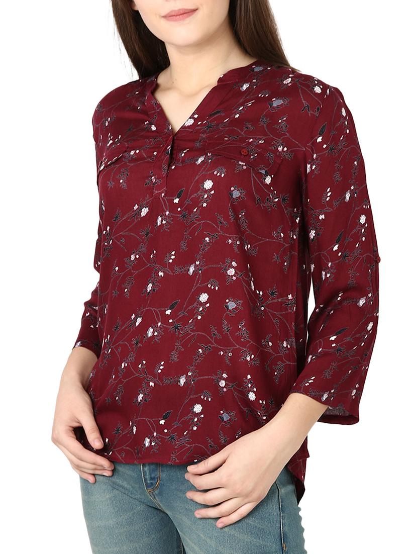 pleated back floral button detail top - 15766856 - Zoom Image - 2