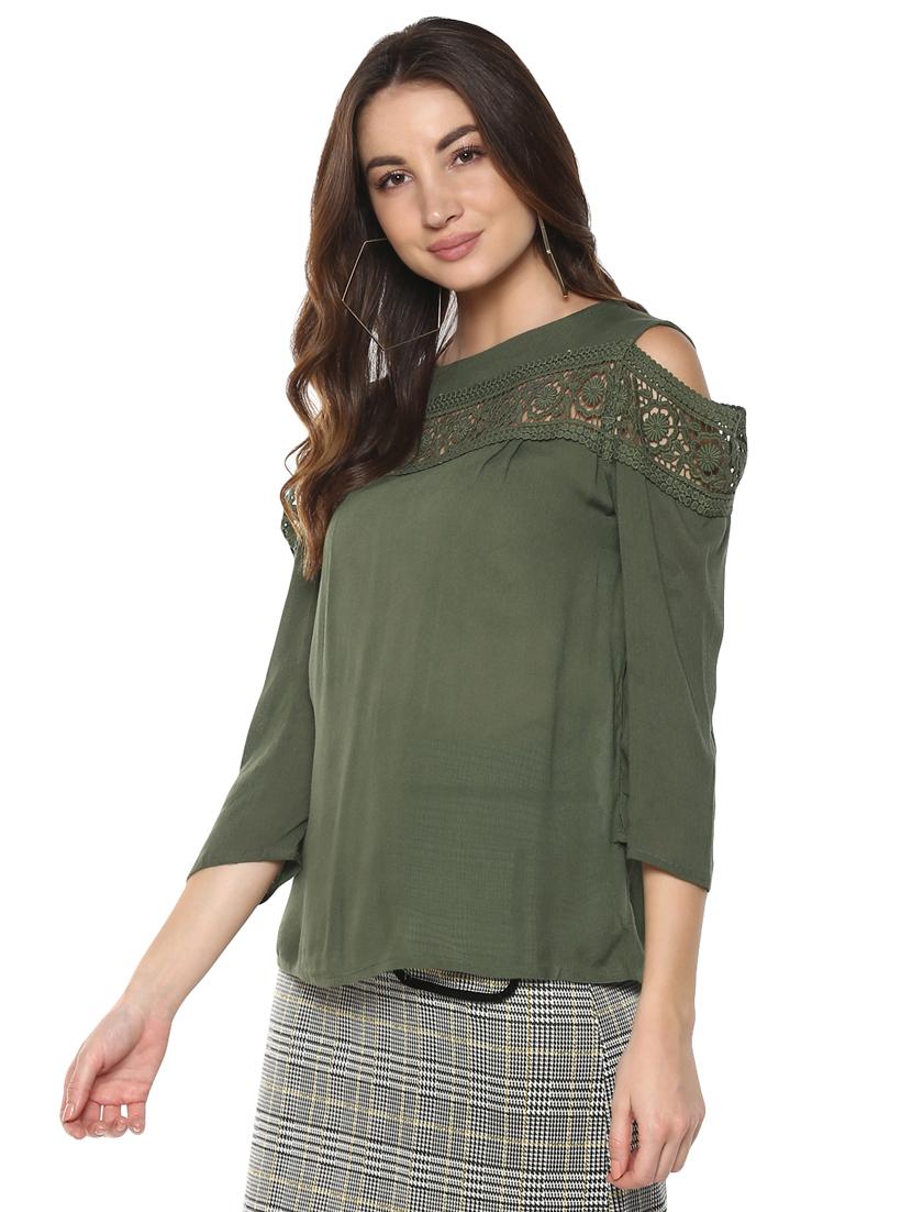 lace insert cold shoulder top - 15770399 - Zoom Image - 2