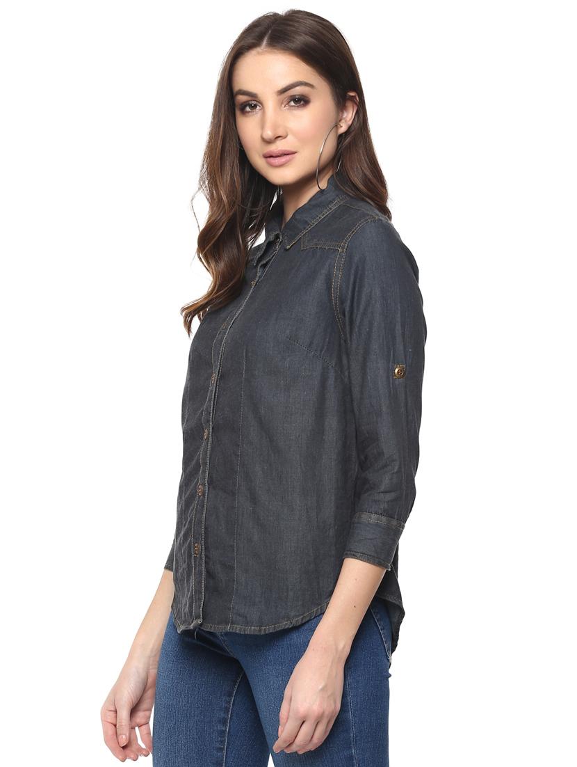 curved hem denim shirt - 15770458 - Zoom Image - 2