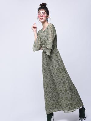 layered bell sleeved maxi dress - 15770565 - Standard Image - 2