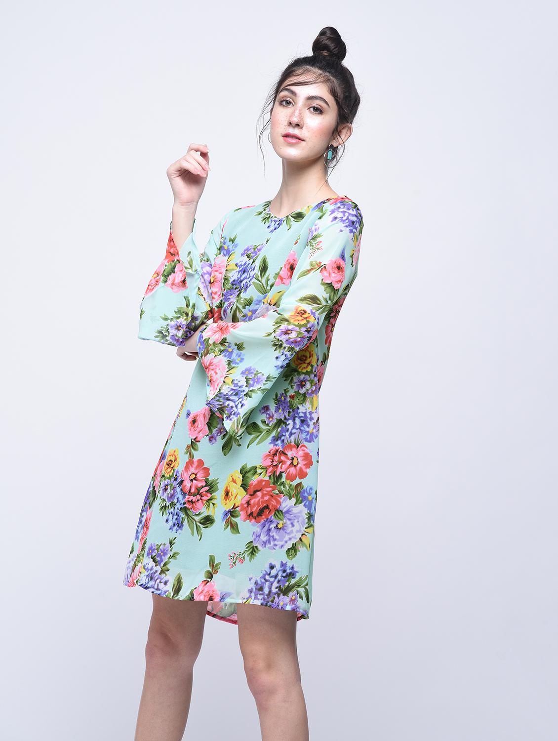 floral bell sleeves a-line dress - 15770576 - Zoom Image - 2