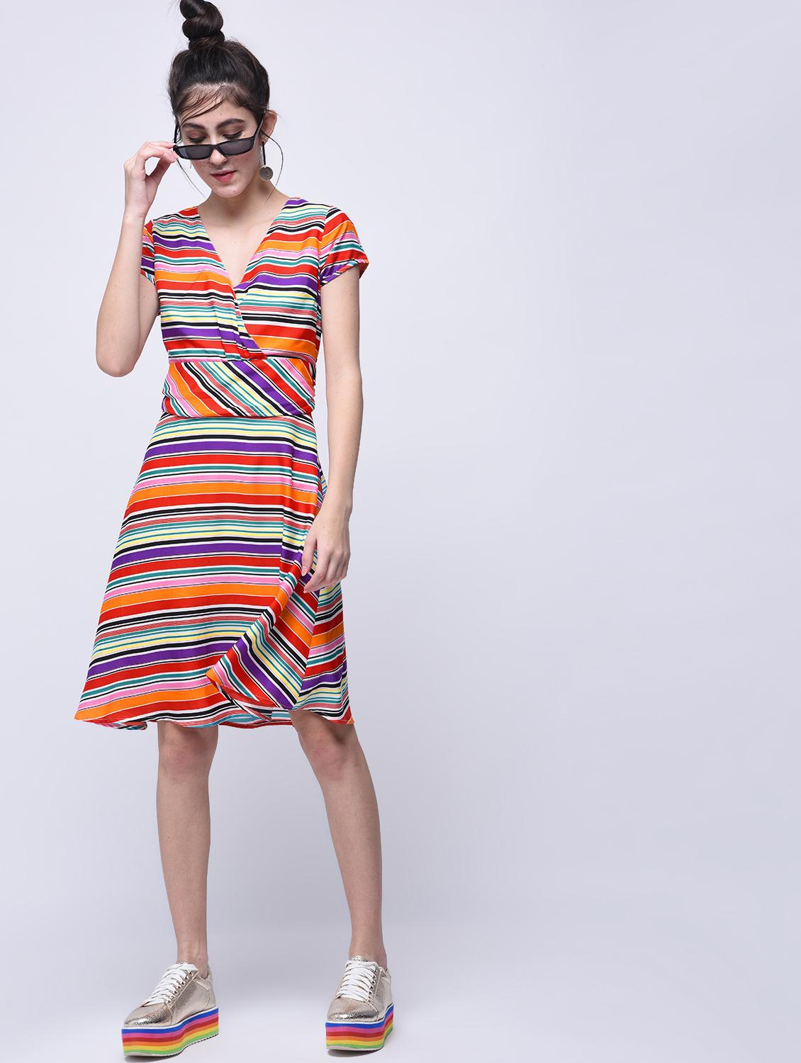 surplice striped a-line dress - 15770584 - Zoom Image - 2