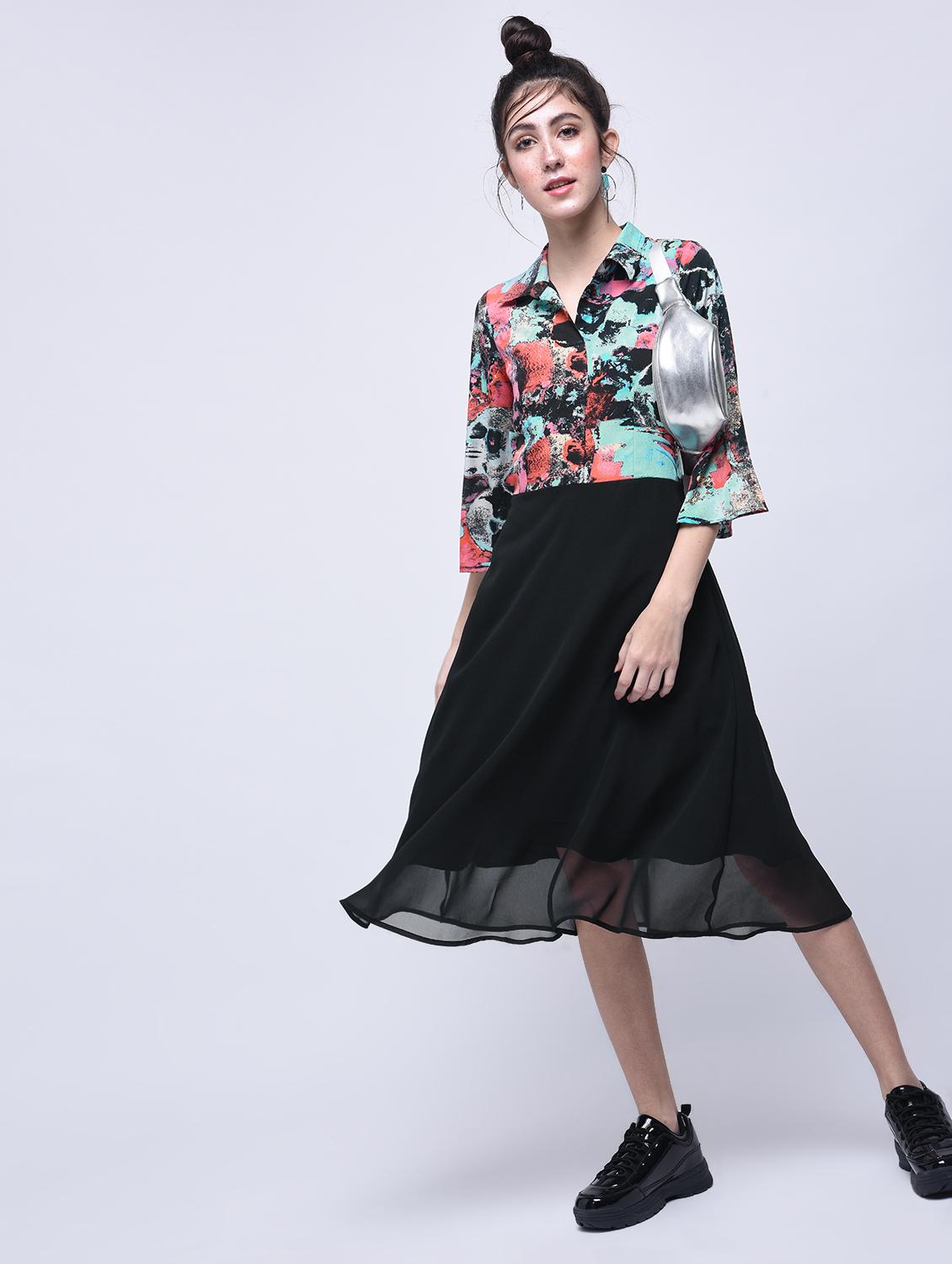 placket detail abstract a-line dress - 15770590 - Zoom Image - 2