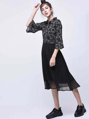 placket detail scroll pattern a-line dress - 15770593 - Standard Image - 2