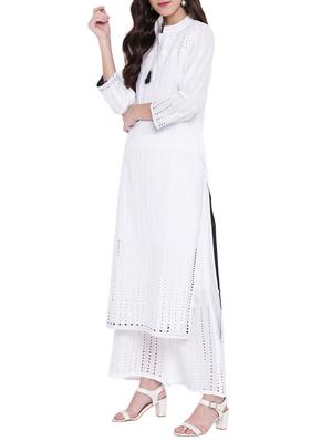 chikankari work kurta with palazzo set - 15770775 - Standard Image - 2