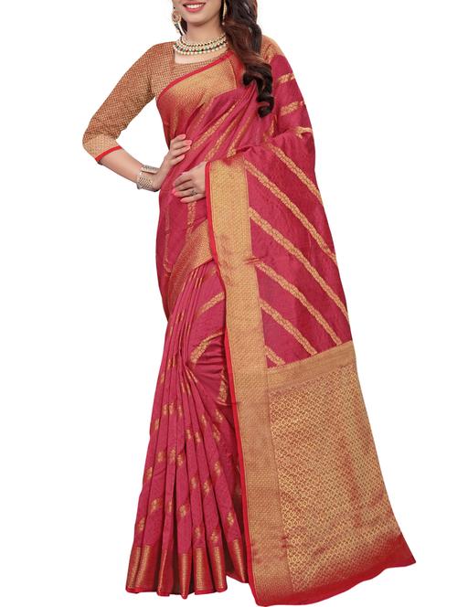 ethnic motif self design saree with blouse - 15771226 - Very Small Image - 1