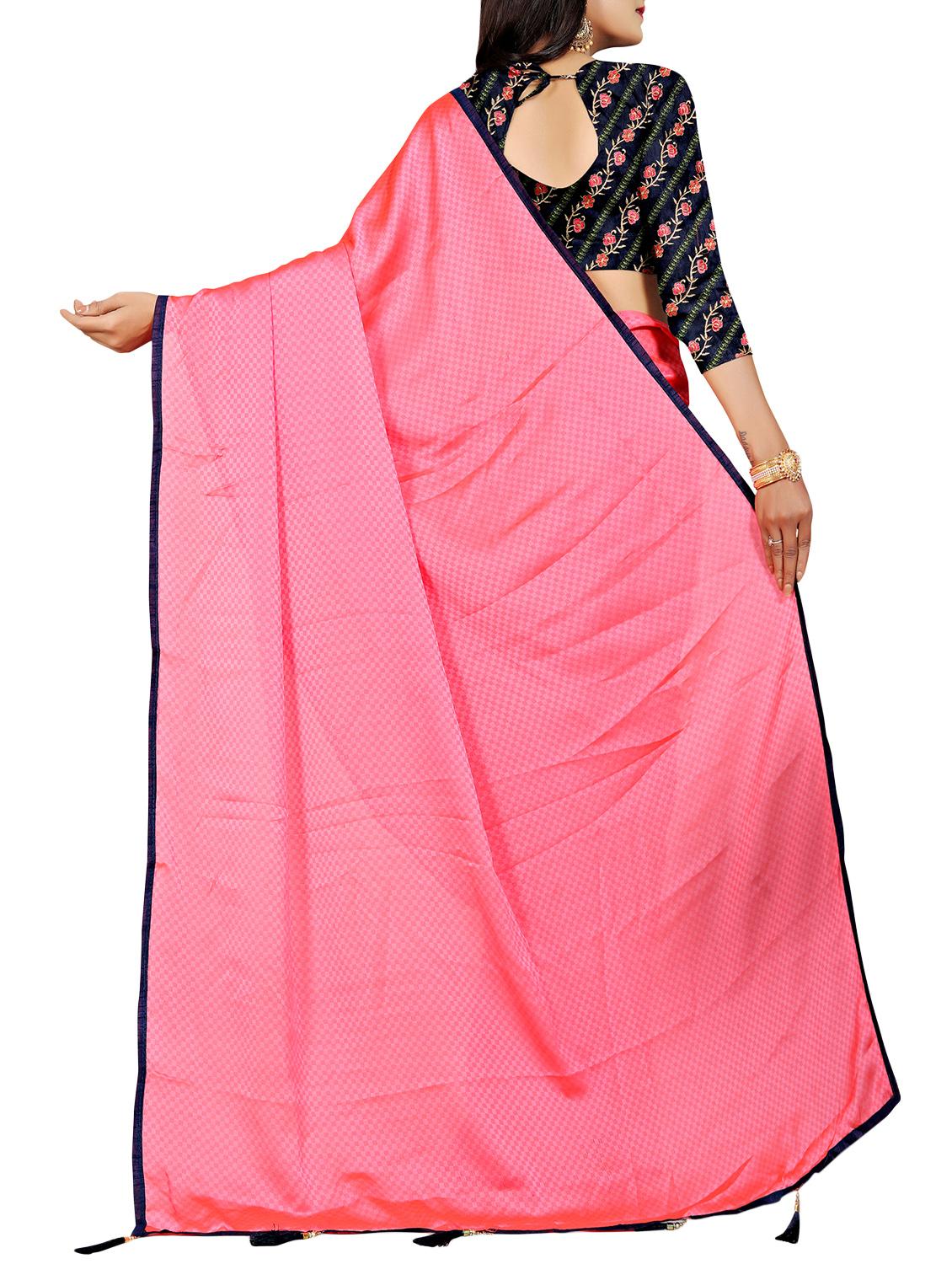 checkered contrast border saree with blouse - 15771389 - Zoom Image - 2