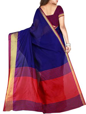blue cotton woven saree with blouse - 15773432 - Standard Image - 2