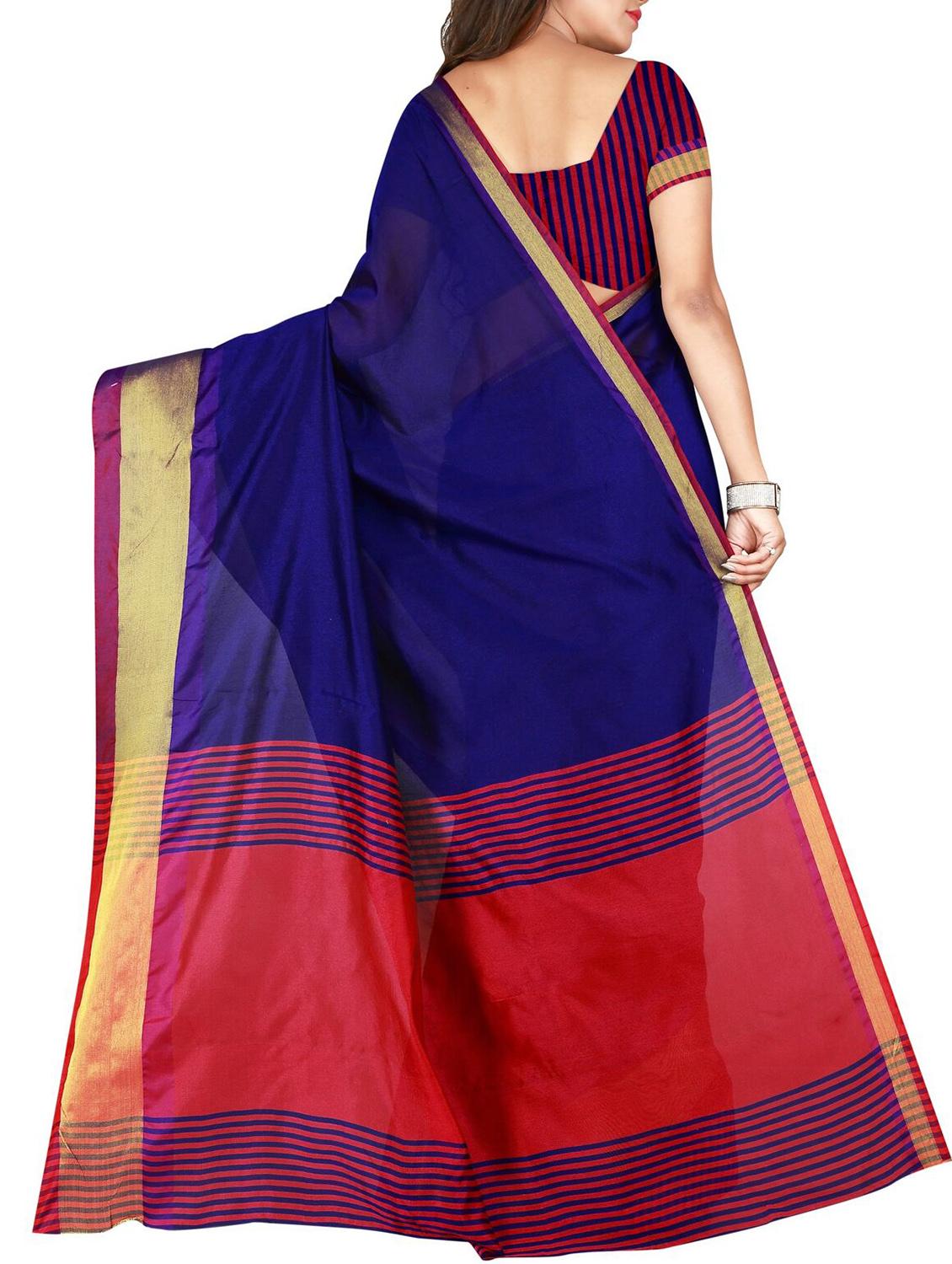 blue cotton woven saree with blouse - 15773432 - Zoom Image - 2