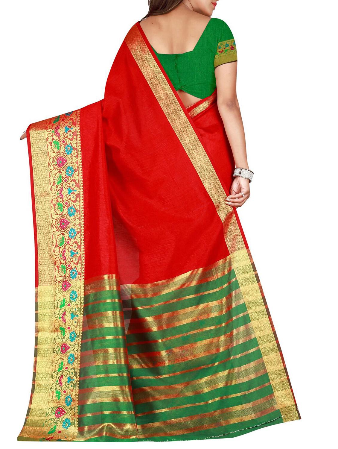 red art silk woven saree with blouse - 15773512 - Zoom Image - 2