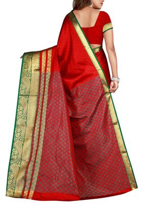 red cotton silk woven saree with blouse - 15773517 - Standard Image - 2