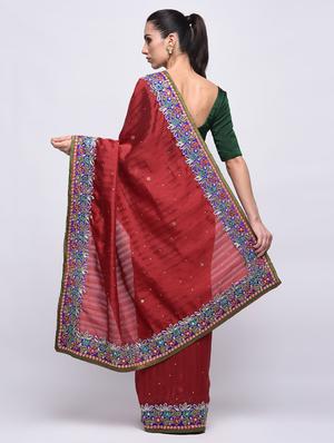 embroidered border embellished saree with blouse - 15775403 - Standard Image - 2