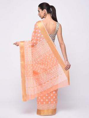 self design border printed saree with blouse - 15775450 - Standard Image - 2