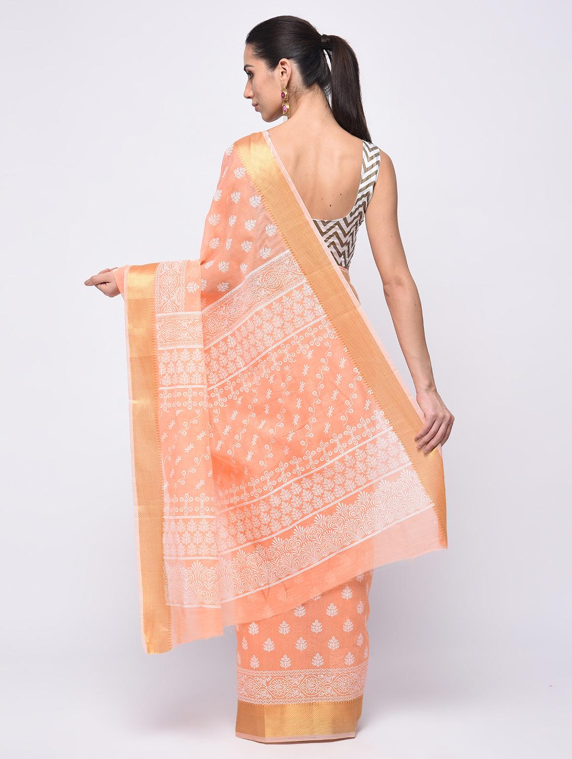 self design border printed saree with blouse - 15775450 - Zoom Image - 2