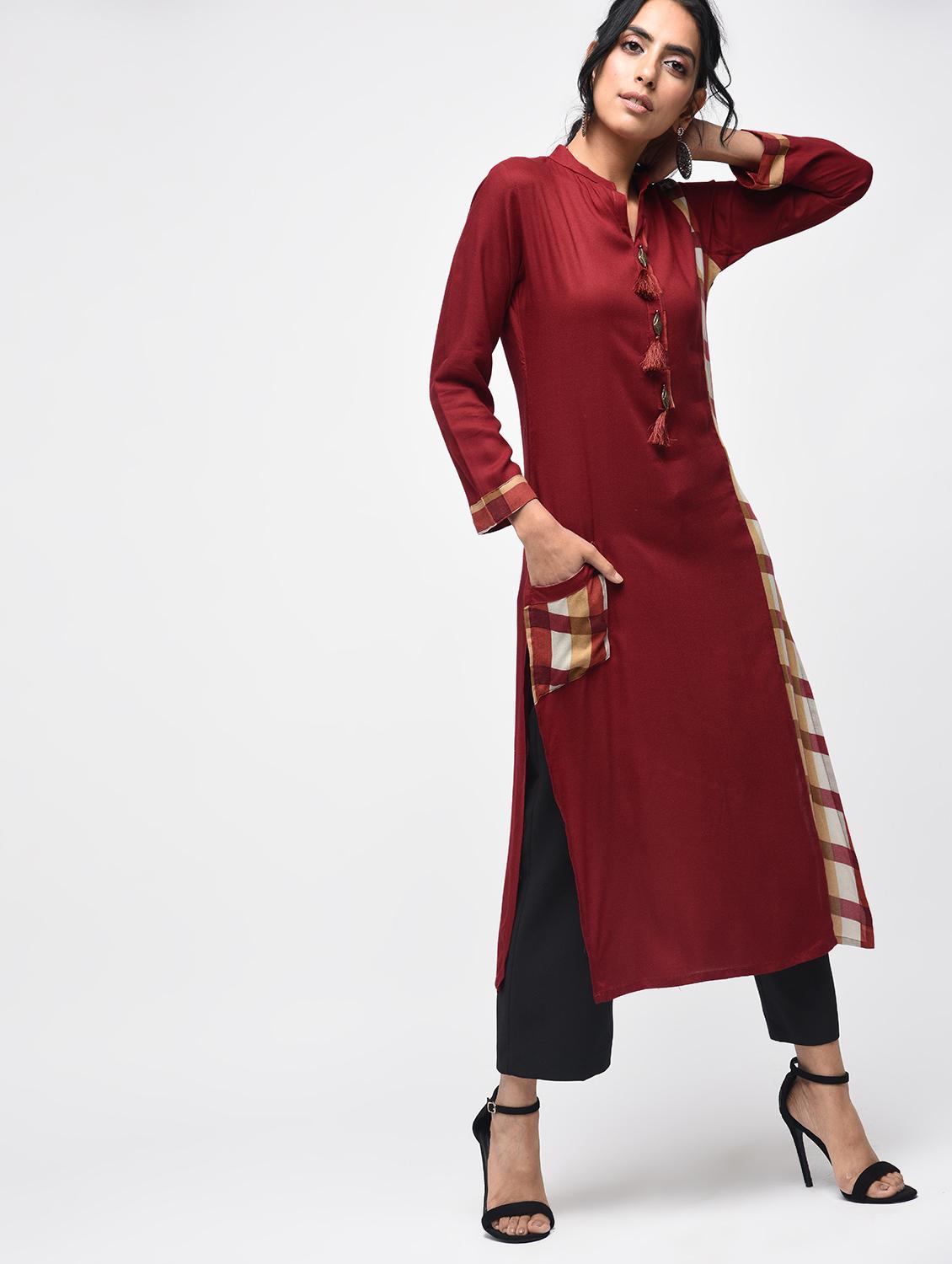 pocket detail straight kurta - 15776916 - Zoom Image - 2