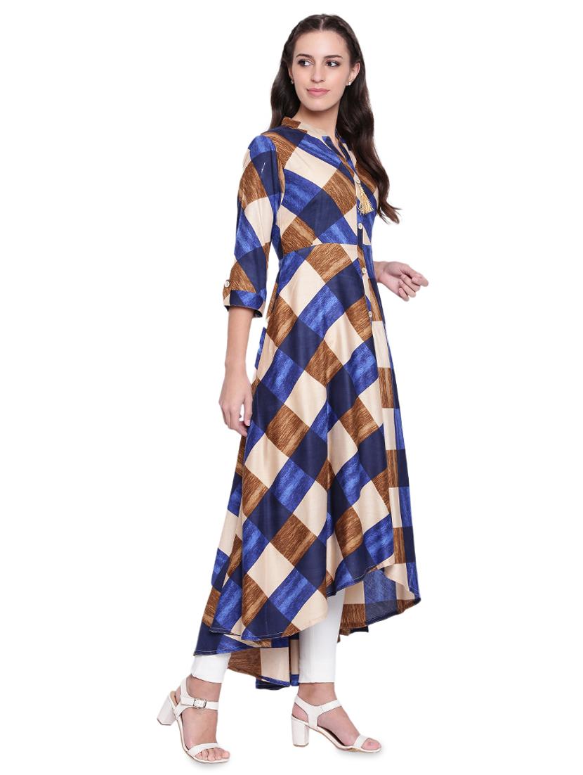 Checkered flared kurta - 15778835 - Zoom Image - 2