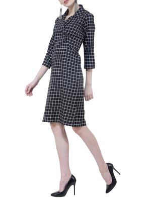 lapel neck grid pattern a-line dress - 15778859 - Standard Image - 2