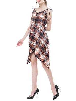 tie back checkered asymmetric dress - 15778880 - Standard Image - 2