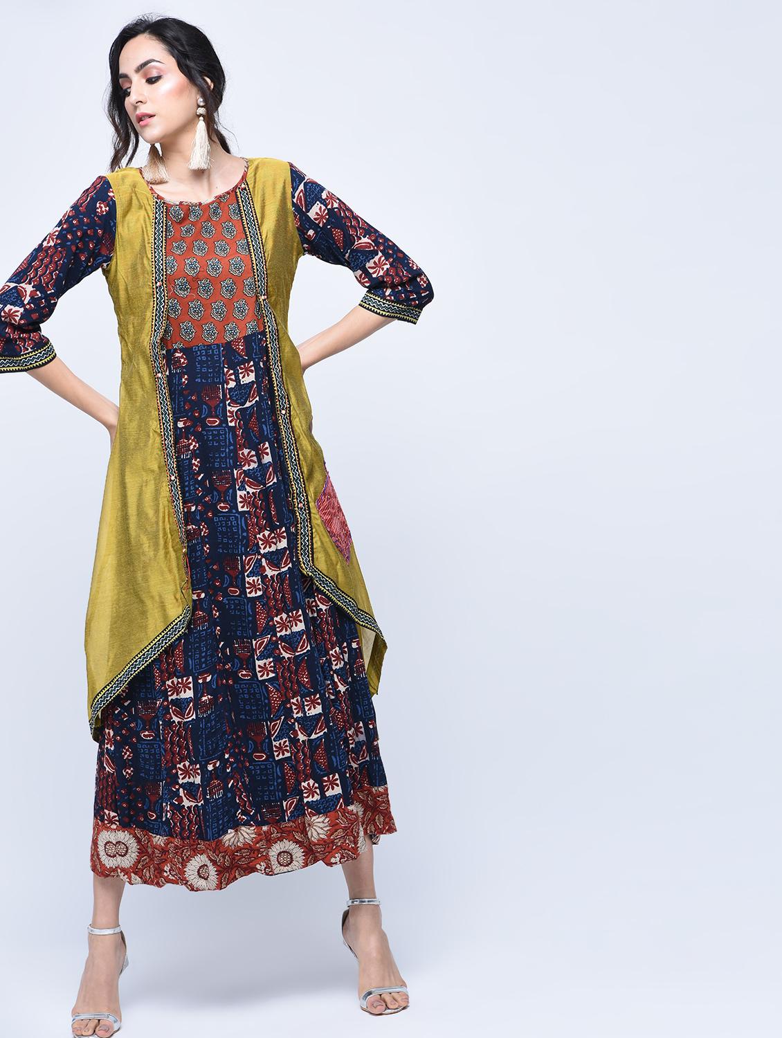 ethnic motifs printed layered dress - 15781247 - Zoom Image - 2