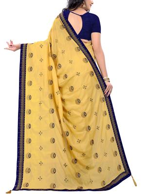 conversational embroidered yellow saree with blouse - 15781689 - Standard Image - 2