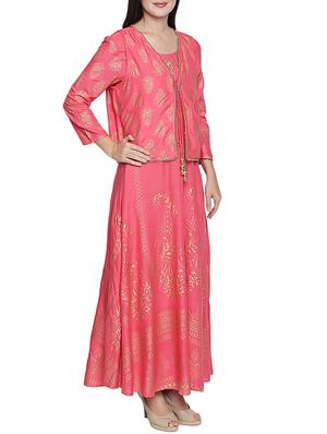 A-line foil print kurta with jacket - 15781835 - Standard Image - 2