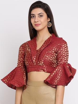 zari self-design bell sleeved blouse - 15782209 - Standard Image - 2