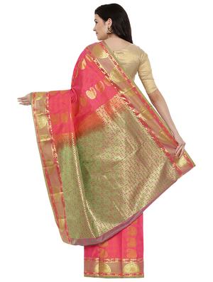 Gold Border zari weave Kanjivaram saree with blouse - 15782898 - Standard Image - 2