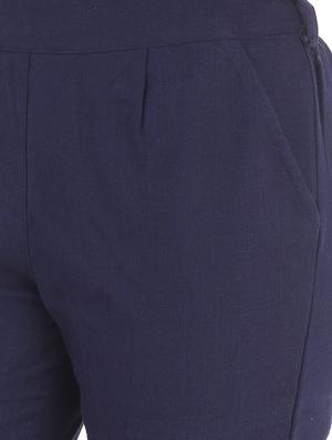 navy blue gathered back trousers - 15784927 - Standard Image - 5