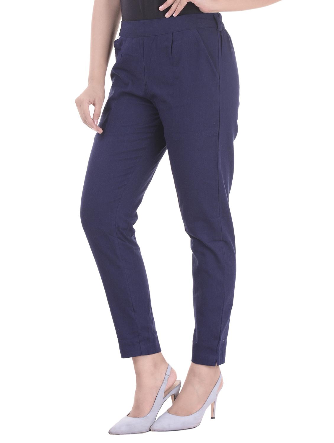 navy blue gathered back trousers - 15784927 - Zoom Image - 2