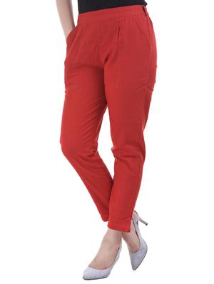Brick red gathered back trousers - 15784928 - Standard Image - 2