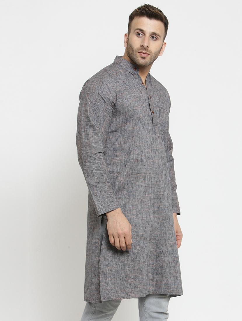 grey cotton long kurta - 15785172 - Zoom Image - 2