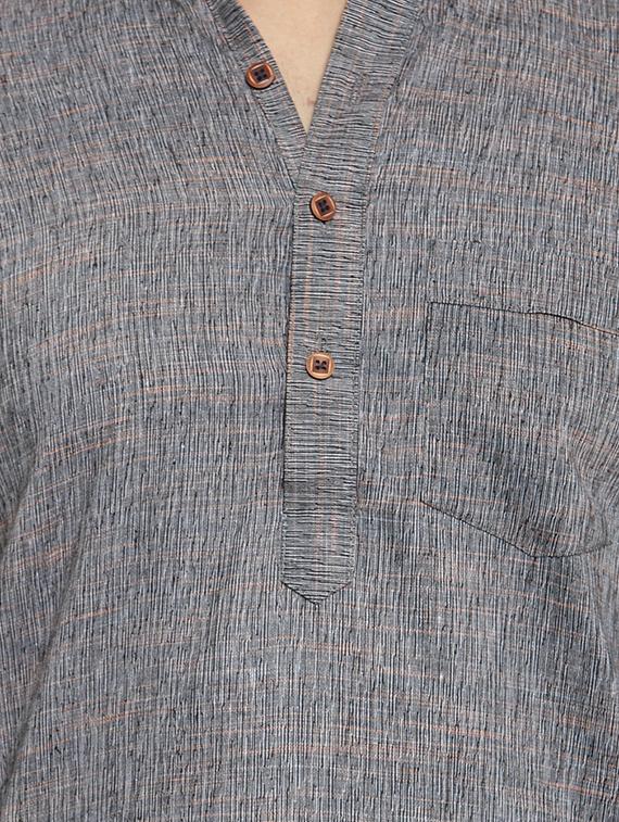 grey cotton long kurta - 15785172 - Zoom Image - 5