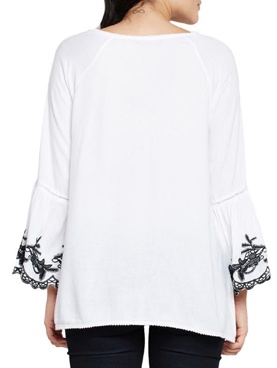 tassel tie up embroidered sleeved top - 15788955 - Zoom Image - 2