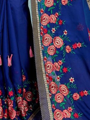 floral embroidery tassled saree with blouse - 15791152 - Standard Image - 2