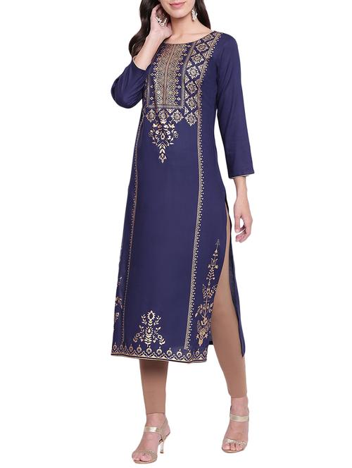 straight foil print kurta - 15791325 - Standard Image - 1