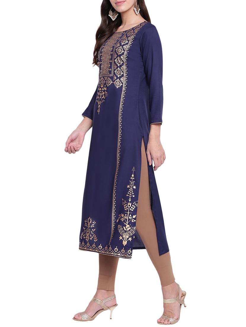 straight foil print kurta - 15791325 - Zoom Image - 2