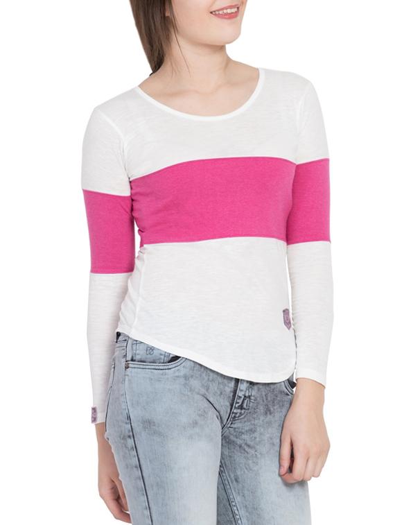 color block curved hem tee - 15791411 - Zoom Image - 2