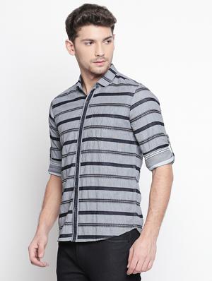grey striped casual shirt - 15791625 - Standard Image - 2