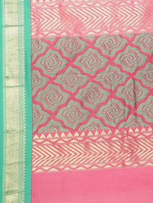 Contrast Border Checks Handloom saree with blouse - 15791809 - Standard Image - 5