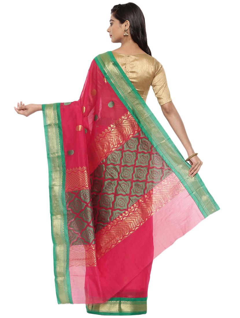 Contrast Border Checks Handloom saree with blouse - 15791809 - Zoom Image - 2