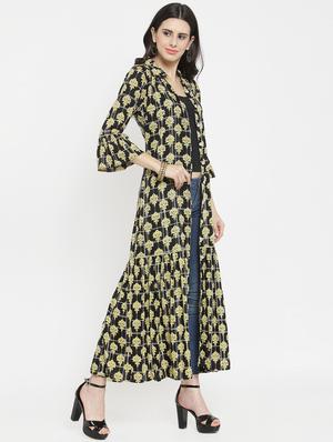 Printed bell sleeved drawstring shrug - 15792934 - Standard Image - 2