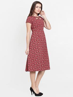 cutout detail floral flared dress - 15793577 - Standard Image - 2