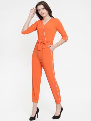 tie-front contrast piping jumpsuit - 15793585 - Standard Image - 2