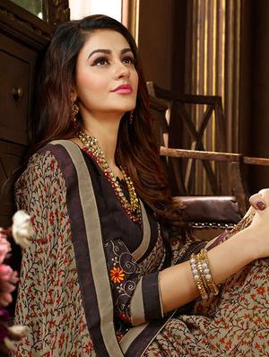 floral embroidered brown saree with blouse - 15793653 - Standard Image - 2