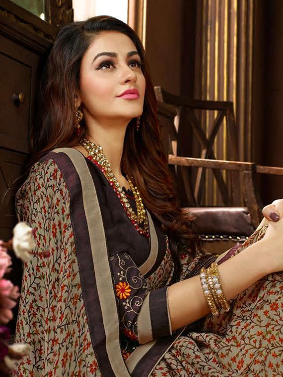 floral embroidered brown saree with blouse - 15793653 - Zoom Image - 2