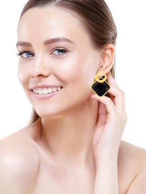 black gold plated drop earring - 15794994 - Standard Image - 2