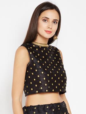 embroidered dupion crop blouse - 15796124 - Standard Image - 2