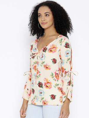 tie up detail slit sleeved floral top - 15797087 - Standard Image - 2
